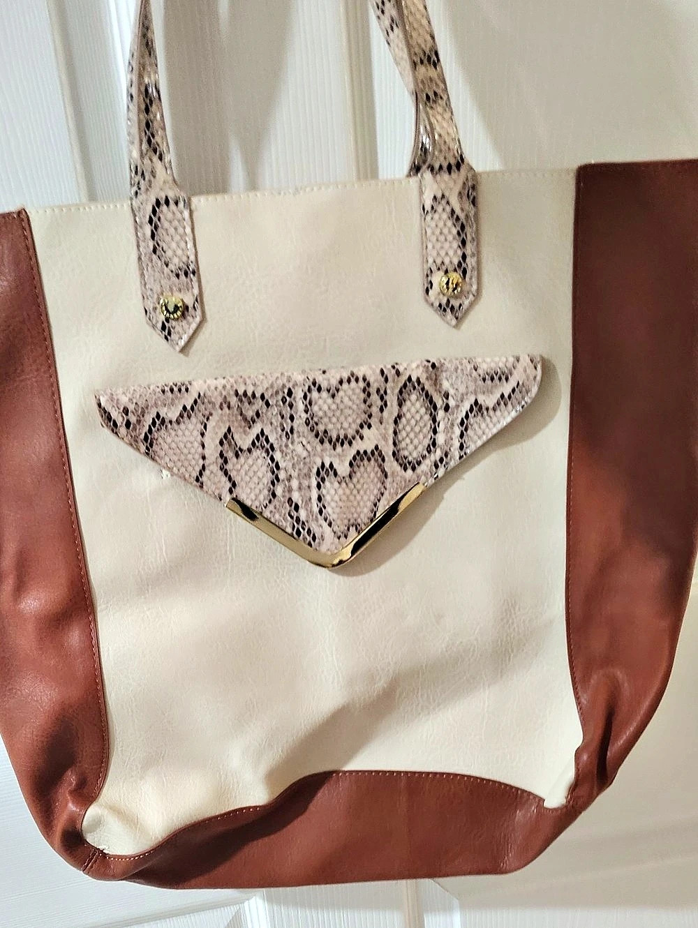 Steve Madden Nova Colorblock Tote White & Brown